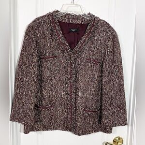Talbots Tweed Bouclé Wool Blend Blazer Jacket Burgundy 2X